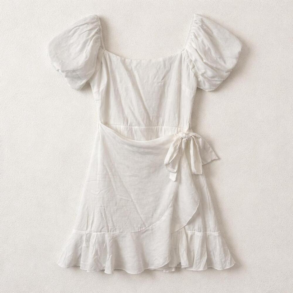 Coquette White Puff Sleeve Cottagecore Ruffle Angelic Mini Dress NWT Trixxi XS